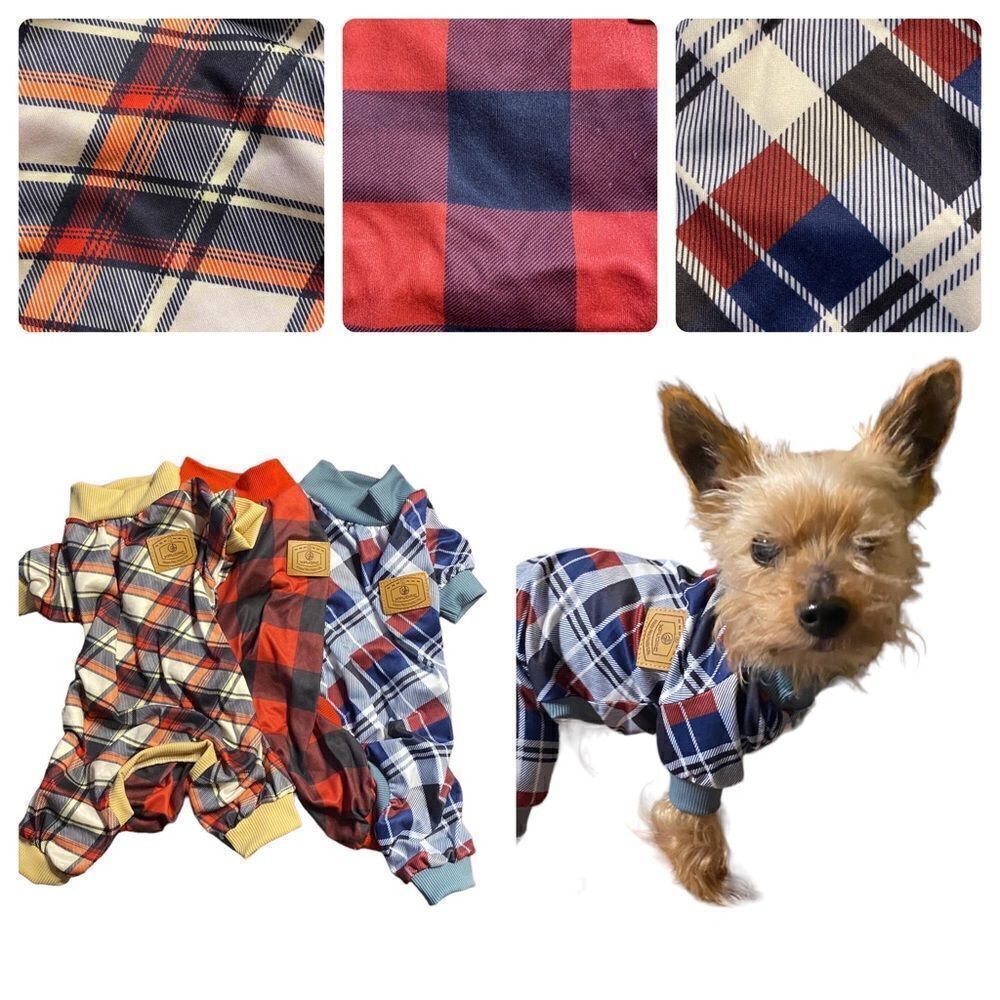 Lightweight Stretchy Plaid Dog Pajamas One Piece Outfit